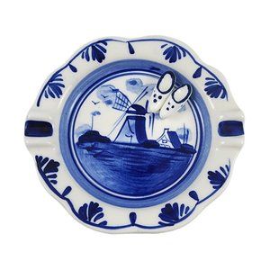 Vintage Delft Blue Holland Ashtray Porcelain Souvenir Trinket Dish Clog Windmill